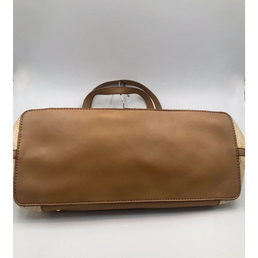 Etienne Aigner Floral Straw Hand Bag Cream Coral Camel Compartment Spring - Picture 12 of 13
